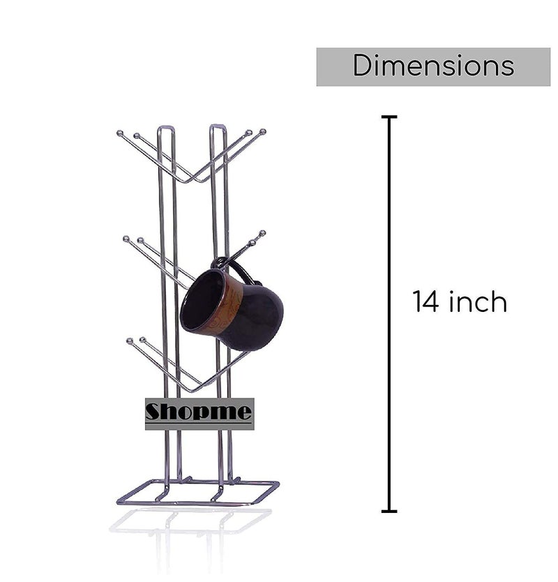 12FOR COLLECTION Combo Big Size Stainless Steel Cup Stand Coffee and Tea Mug Holder 12 Cup Holder and 2pcs Stainless Steel Kitchen Dish Rack Expandable Storage Shelves for Kitchen - Image 2