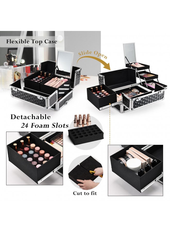 Joligrace حقيبة مكياج جوليجرايس المتنقلة بعجلات وأدراج - حقيبة تجميل احترافية كبيرة قابلة للقفل لتخزين مستحضرات التجميل للسفر، لحاملي الأظافر، فناني المكياج ومصففي الشعر. - Image 4