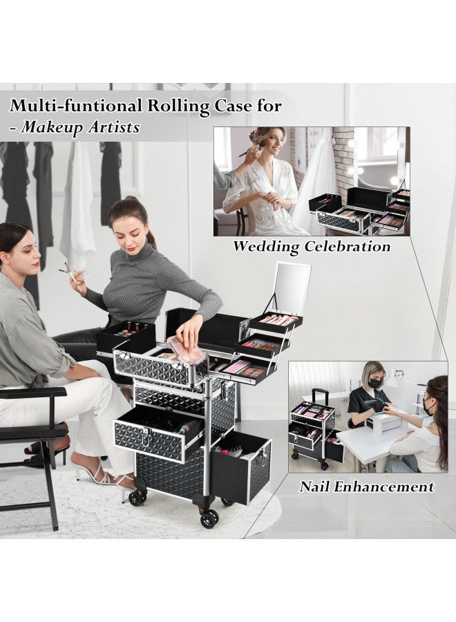 Joligrace حقيبة مكياج جوليجرايس المتنقلة بعجلات وأدراج - حقيبة تجميل احترافية كبيرة قابلة للقفل لتخزين مستحضرات التجميل للسفر، لحاملي الأظافر، فناني المكياج ومصففي الشعر. - Image 2