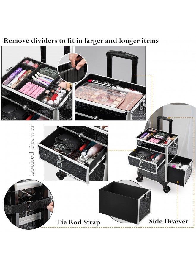 Joligrace حقيبة مكياج جوليجرايس المتنقلة بعجلات وأدراج - حقيبة تجميل احترافية كبيرة قابلة للقفل لتخزين مستحضرات التجميل للسفر، لحاملي الأظافر، فناني المكياج ومصففي الشعر. - Image 5
