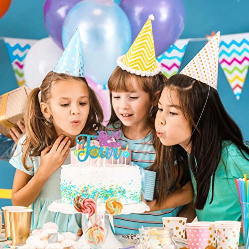 Festiko®Mermaid Four Cake Topper,Happy 4th Birthday Cake Decor,I'm Four Sign,Little Mermaid Birthday Party Decoration Supplies,Daughter of The Sea,Under The Sea Themed,Ocean Themed-Glitter - Image 3