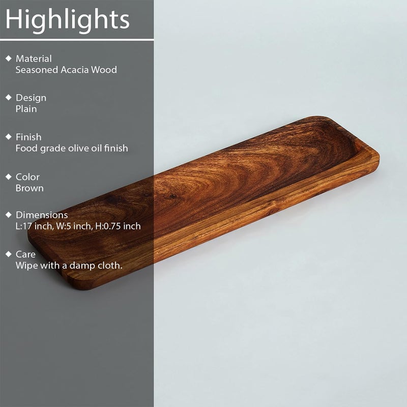 SAAGA Acacia Solid Wood Rectangular Platter - 17 Inch X 5 Inch - Tray for Kitchen & Dining, Ideal for Snacks, Fruits, & Desserts - Brown - Image 3