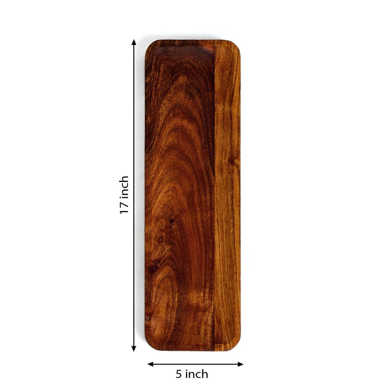 SAAGA Acacia Solid Wood Rectangular Platter - 17 Inch X 5 Inch - Tray for Kitchen & Dining, Ideal for Snacks, Fruits, & Desserts - Brown - Image 2