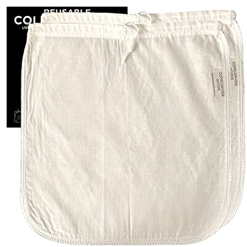 Doppeltree (2-Pack, Large 12in x 12in) Organic Cotton Cold Brew Coffee Bag - Designed in California - Reusable Coffee Filter with EasyOpen Drawstring Cold Brew Maker for Pitchers, Mason Jars, & Toddy Systems - Image 1