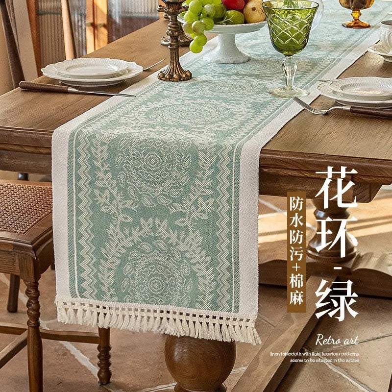 Y&D New Scandinavian Modern Waterproof Jacquard Table Runner with Tassel – Luxury Dining Table Decor, Striped Pattern, Machine Washable - Image 1