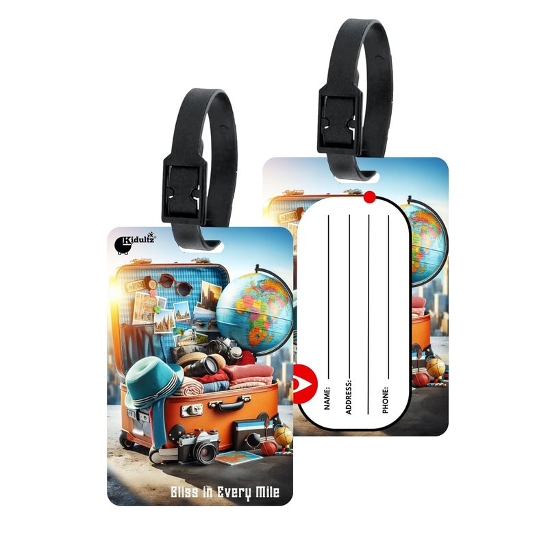 (Set of 10) Synthetic Luggage Tags with Black Strap Loop | Durable, Waterproof, Anti-Break Travel ID Tags for Suitcases, Backpacks, School & Office Bags (Model No.48)