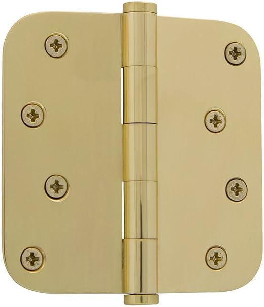 Grandeur Hardware 819984 4 Button Tip Residential Hinge with 58 Radius Corners in Unlacquered Brass 4 x 4