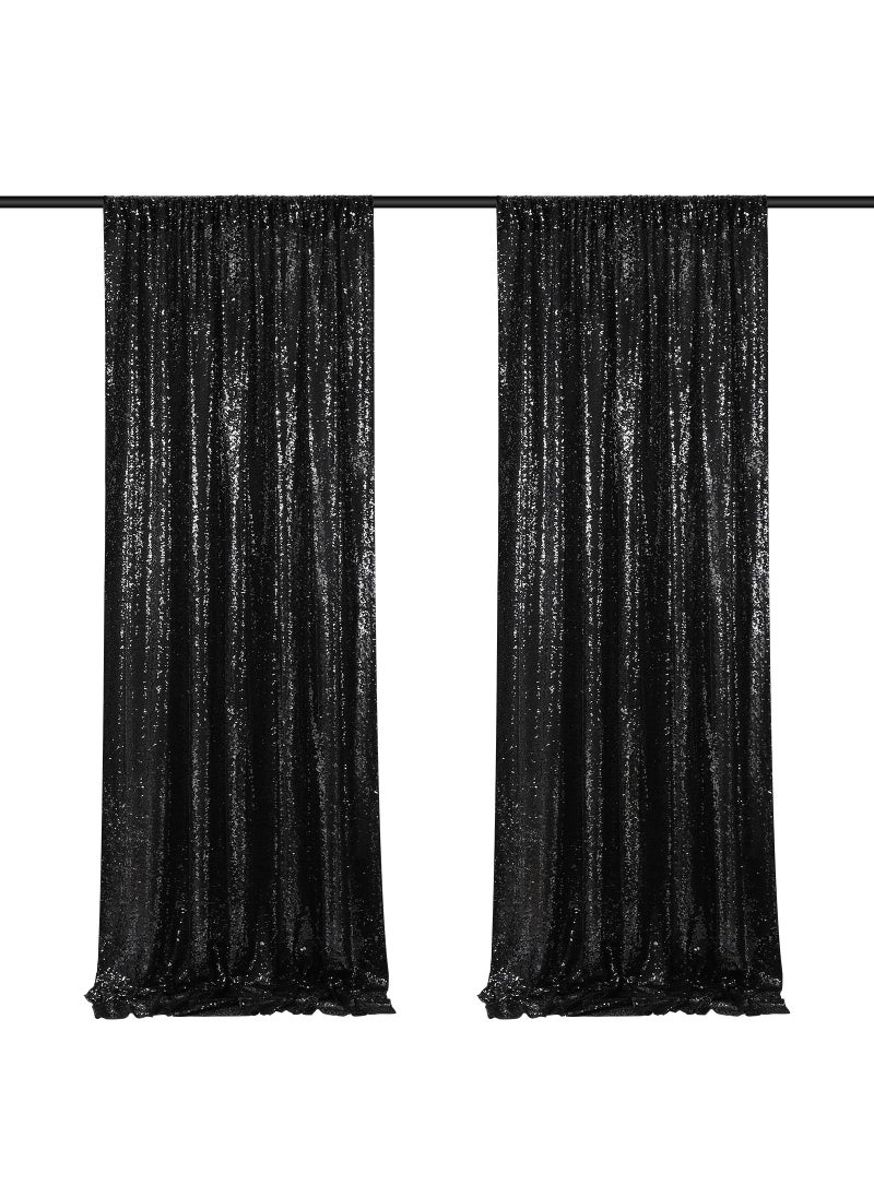 SoarDream Black Backdrop Curtains for Parties 2 Pcs 2ftx8ft Sequin Party Backdrop Seamless Photography Background Christmas Party Decoration Halloween Decoration 