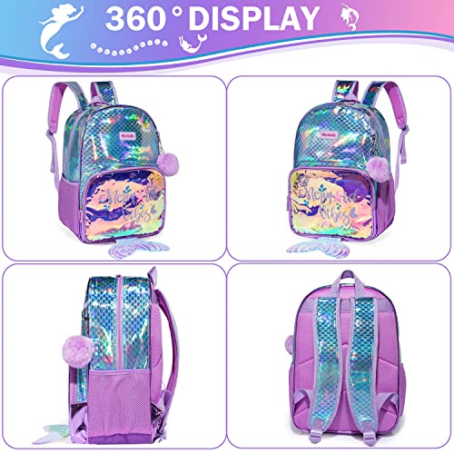 Meetbelify Kids Backpack for Gilrs School Mermaid Backpacks with Lunch Box for Elementary Kindergarten Cute 4 in 1 Bookbag for Girls - Image 3