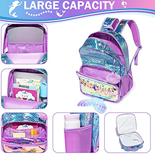 Meetbelify Kids Backpack for Gilrs School Mermaid Backpacks with Lunch Box for Elementary Kindergarten Cute 4 in 1 Bookbag for Girls - Image 4