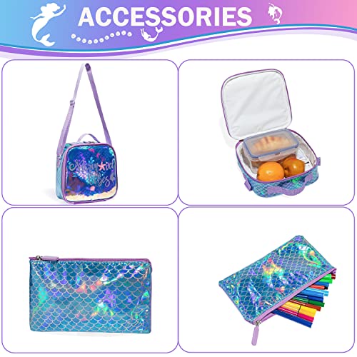 Meetbelify Kids Backpack for Gilrs School Mermaid Backpacks with Lunch Box for Elementary Kindergarten Cute 4 in 1 Bookbag for Girls - Image 5