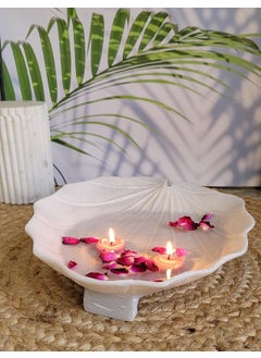 R&M RM 12inch Marble Leaf Bowl Flower Candle Decor Creativity Decorative Scalloped Bowl, Marble Decor, Coffee Table Bowl, Modern Decorative Objects for Coffee Table Decor Marble Candle Holder  - Image 1
