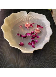 R&M RM 12inch Marble Leaf Bowl Flower Candle Decor Creativity Decorative Scalloped Bowl, Marble Decor, Coffee Table Bowl, Modern Decorative Objects for Coffee Table Decor Marble Candle Holder  - Image 3
