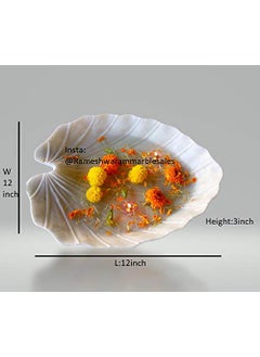 R&M RM 12inch Marble Leaf Bowl Flower Candle Decor Creativity Decorative Scalloped Bowl, Marble Decor, Coffee Table Bowl, Modern Decorative Objects for Coffee Table Decor Marble Candle Holder  - Image 2
