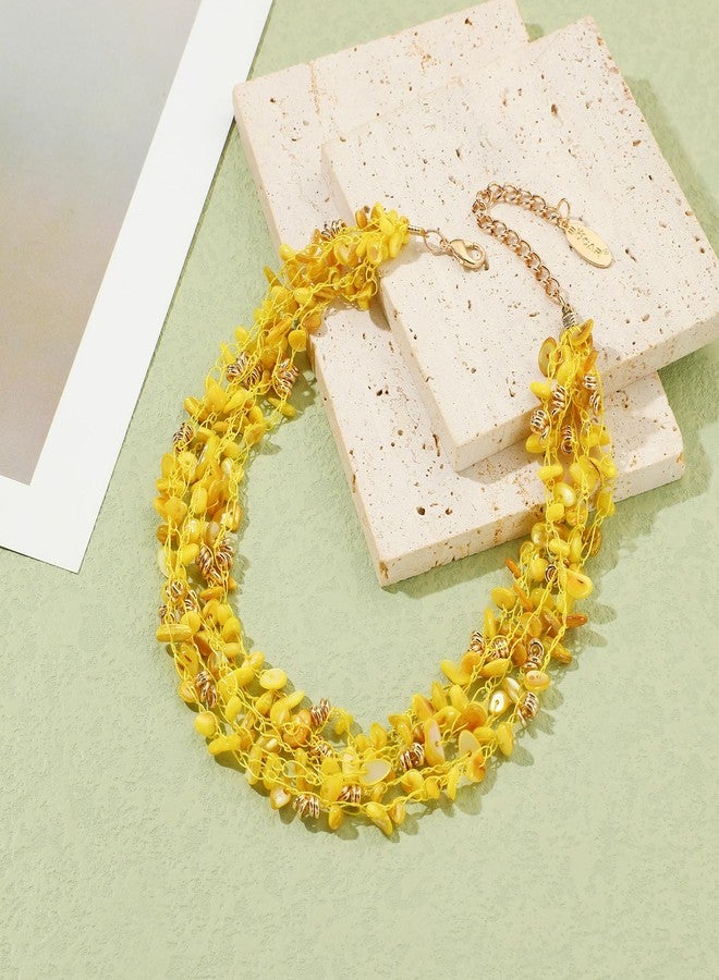 بوكار قلادات بوكار للنساء، قلادة متعددة الطبقات بخمسة خيوط مزينة بالخرز، هدية مثالية للنساء (NK-10694-أصفر) - Image 2