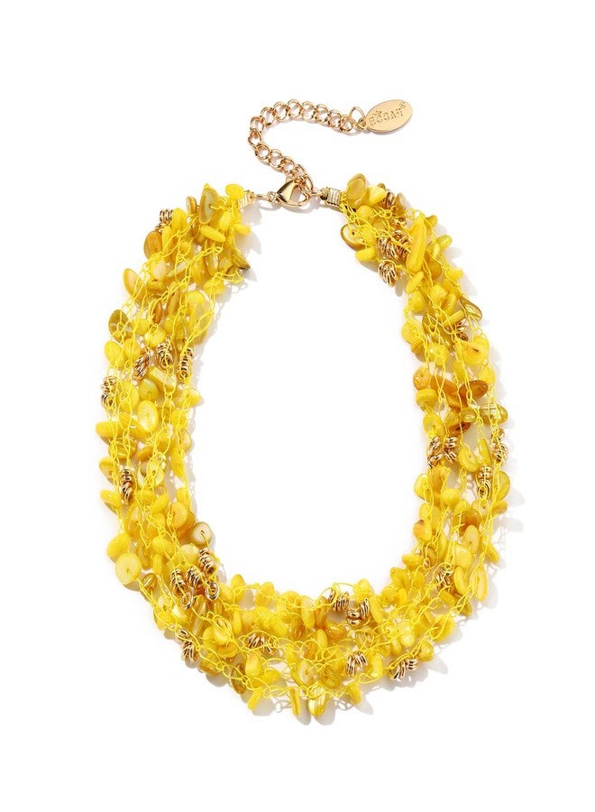 بوكار قلادات بوكار للنساء، قلادة متعددة الطبقات بخمسة خيوط مزينة بالخرز، هدية مثالية للنساء (NK-10694-أصفر) - Image 1
