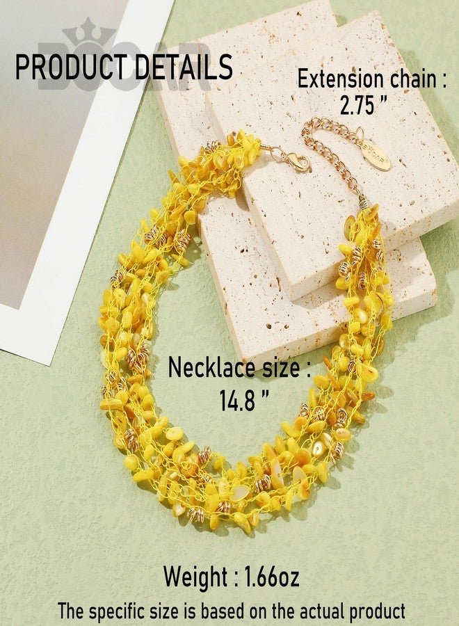 بوكار قلادات بوكار للنساء، قلادة متعددة الطبقات بخمسة خيوط مزينة بالخرز، هدية مثالية للنساء (NK-10694-أصفر) - Image 4