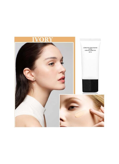 Skin Tone Adjusting CC Cream,Colour Correcting Self Adjusting for Mature Skin Full-Coverage CC Cream Tinted Moisturizing Foundation,Pre-makeup Primer Skin Concealer Brightening Skin Tone(Ivory)