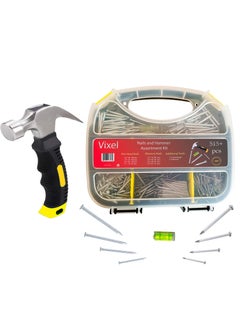 VIXEL 520+ pcs of Flat Head and Concrete Nails Assortment Kit with Hammer and Level Gauge