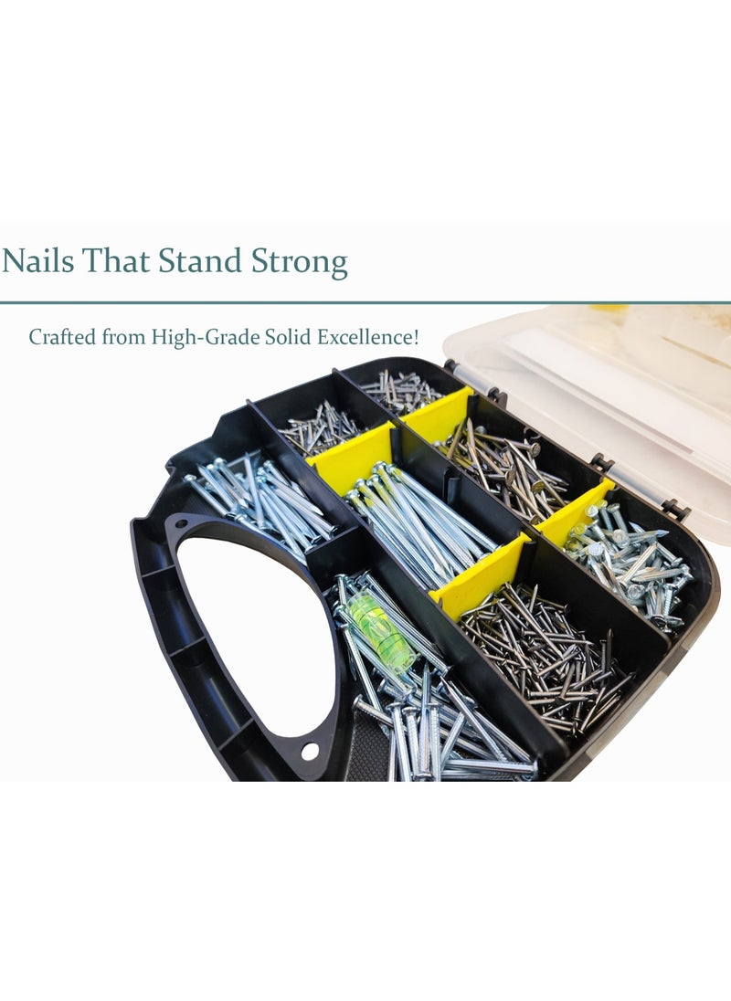 Vixel - VIXEL 520+ pcs of Flat Head and Concrete Nails Assortment Kit with Hammer and Level Gauge - Image 1