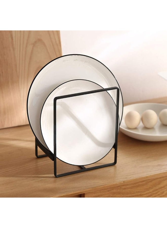 2PCS Plate Holders Organizer, Metal Dish Storage Dying Display Rack for Cabinet, Counter and Cupboard - Black - Image 2
