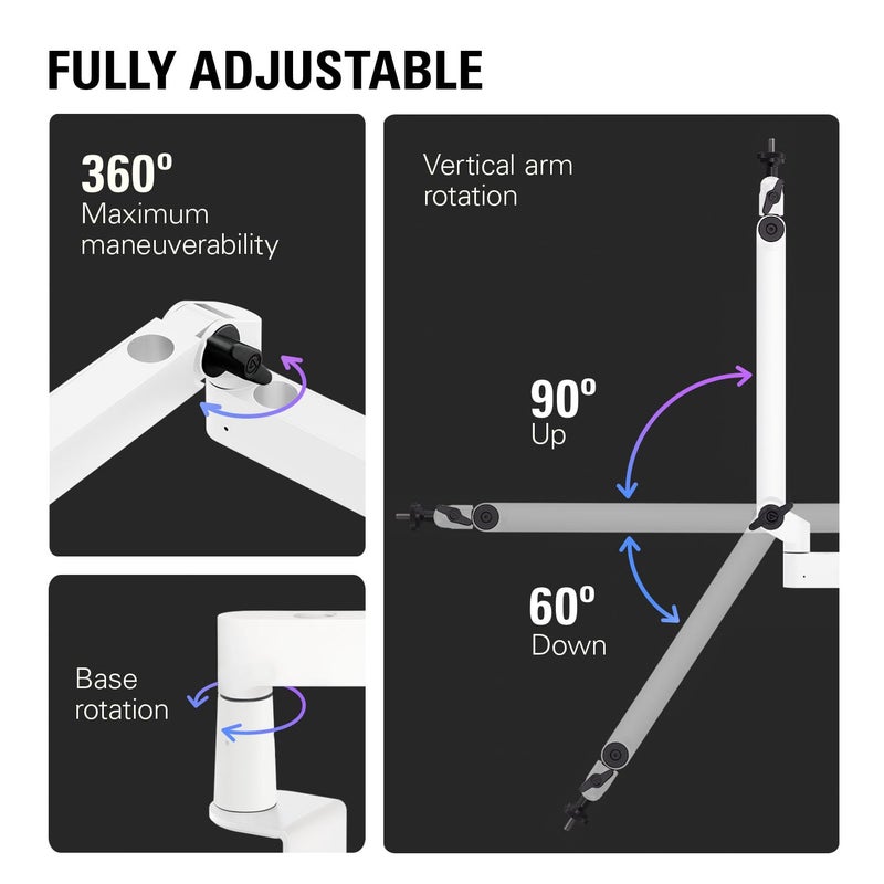 Elgato Wave Mic Arm LP White - Premium Low Profile Microphone Arm with Cable Management, Desk Clamp, Versatile Mounting and Fully Adjustable, perfect for Podcast, Streaming, Gaming, Home Office - Image 3