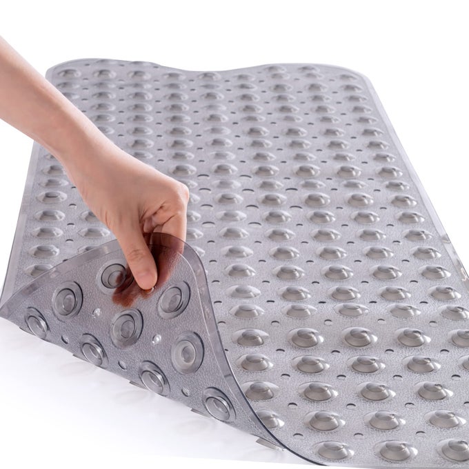 EXTRA LONG 16 X 39 NONSLIP BATHTUB MAT SHOWER MAT FOR TUB WITH SUCTION CUPS AND DRAIN HOLES BATHTUB MATS FOR KIDS BABY BATHROOM SHOWER FLOOR MAT ANTI SLIP BATHTUB ACCESSORIES GREY