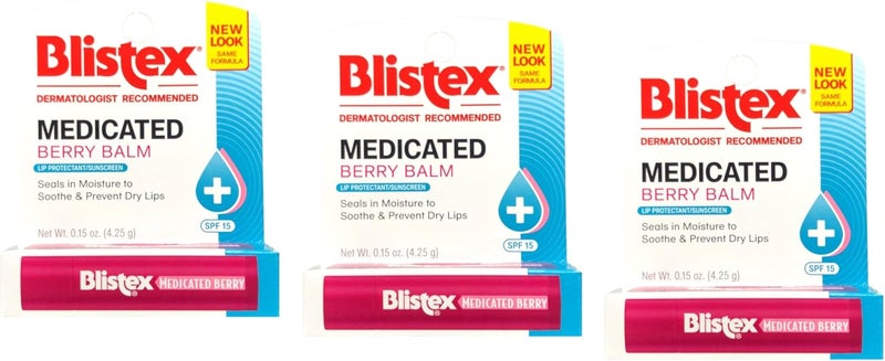 Blistex Medicated Lip Balm Spf 15 Berry 15Ounce Tubes Pack of 3