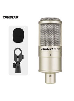 PC-K200 Cardioid-directional Condenser Recording Microphone Metal Structure Wide Frequency Response with Shock Mount for Network Karaoke Live Broadcast Personal Recording Instrument Recording