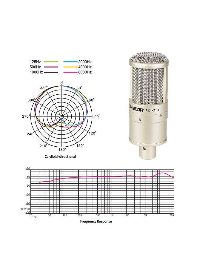 TAKSTAR - PC-K200 Cardioid-directional Condenser Recording Microphone Metal Structure Wide Frequency Response with Shock Mount for Network Karaoke Live Broadcast Personal Recording Instrument Recording - Image 1