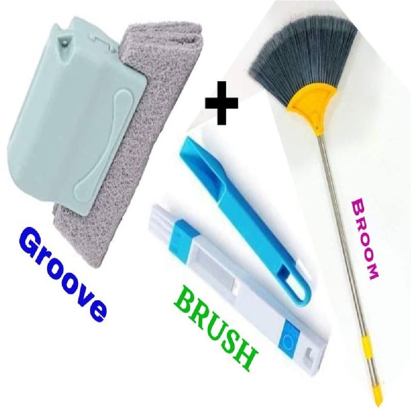 Big cart Combo of5 ft Broom with Long Stainless_Steel Rod and Extendable Groove Frame Brush and Dust Cleaning Brush Ideal for Windows Slots Keyboards and More Includes Mini Dustpan - Image 2