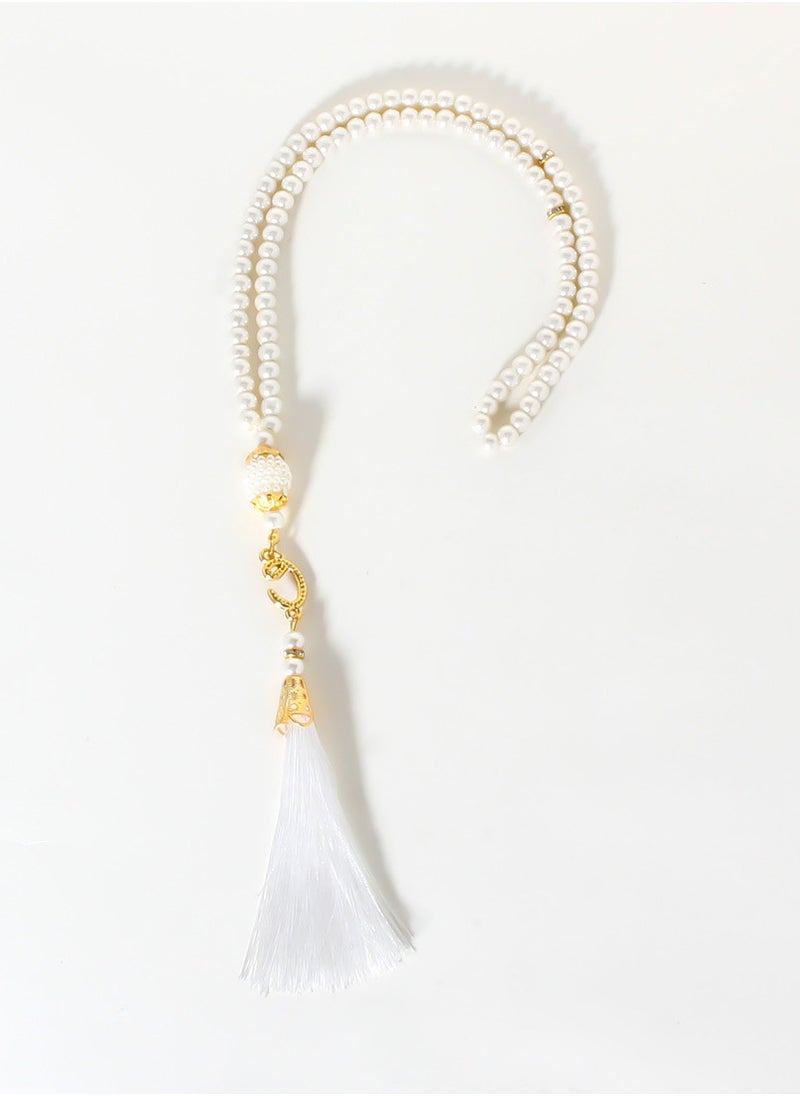 SänHahn Islamic Tasbih 99 Beads Muslim Rosary Prayer Misbaha Ceremony Dhikr Bead with Decorated Tassels Religious Eid Ramadan Gift - White  - Image 1