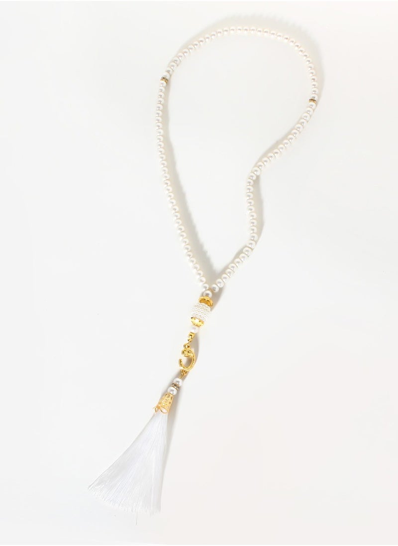 SänHahn Islamic Tasbih 99 Beads Muslim Rosary Prayer Misbaha Ceremony Dhikr Bead with Decorated Tassels Religious Eid Ramadan Gift - White  - Image 2