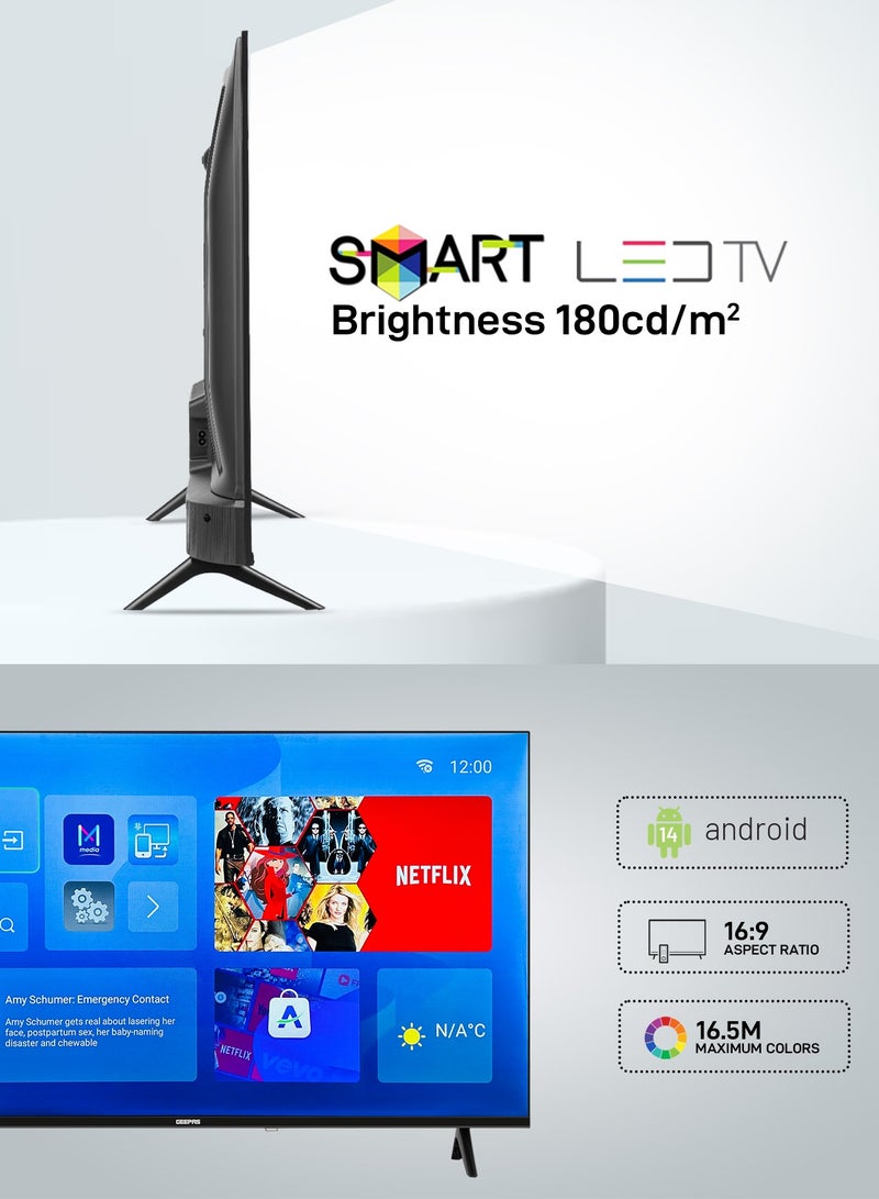 جيباس تلفزيون LED ذكي نحيف عالي الدقة مقاس 43 بوصة بدون إطار مع جهاز تحكم عن بعد | منافذ HDMI وUSB، ومقبس سماعة الرأس، وWi-Fi، ونظام Android 14.0، ووضع AV | YouTube، وNetflix | صوت HQ |GLED4324SFHD أسود - Image 5