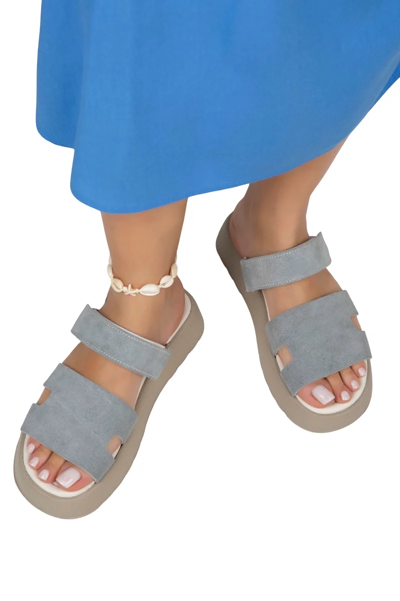 Manijero Manijero Seina Women's Genuine Leather Velcro Slippers Grey Slippers