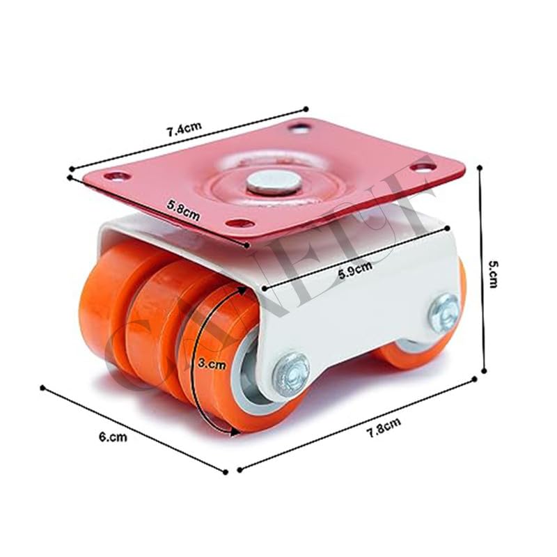 Caneuf 6-Wheel Roller Casters with 360° Rotation & Bearings – Ideal for Revolving Furniture, Sofa, Bed, Table, Cabinets – 500-600kg Load Capacity (Orange, 50mm) | Set of 4 - Image 2