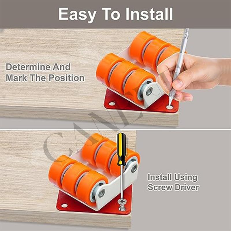 Caneuf 6-Wheel Roller Casters with 360° Rotation & Bearings – Ideal for Revolving Furniture, Sofa, Bed, Table, Cabinets – 500-600kg Load Capacity (Orange, 50mm) | Set of 4 - Image 4