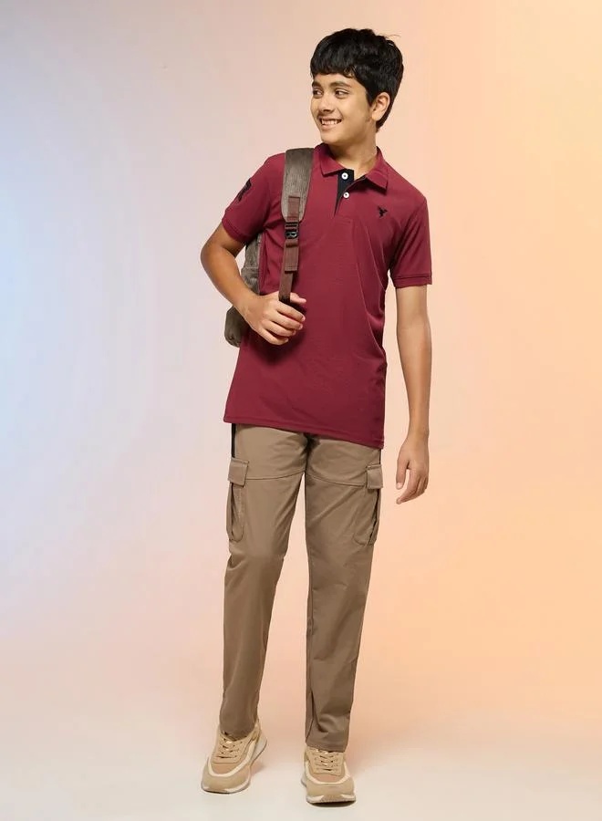 Technosport Boys Solid Slim Fit Sports Polo T-shirt