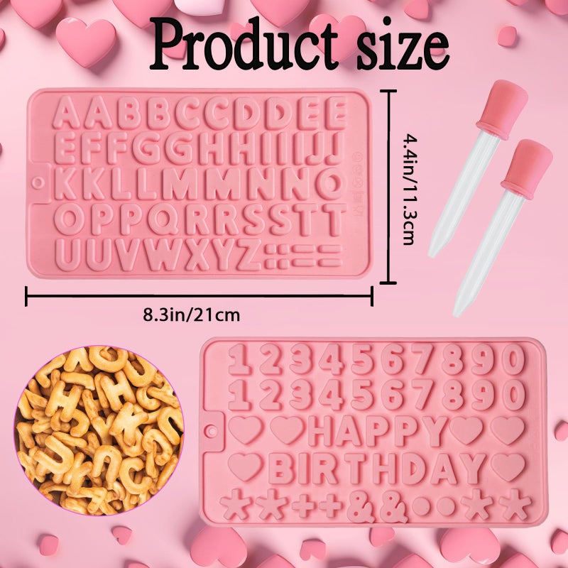 YCDMLJC 2 pcs Number Chocolate Molds and Letter Silicone Molds, with 2 Droppers, Cake letter Decorations silicone molds for baking,chocolate,gummy,candle,jello,cookies - Image 2