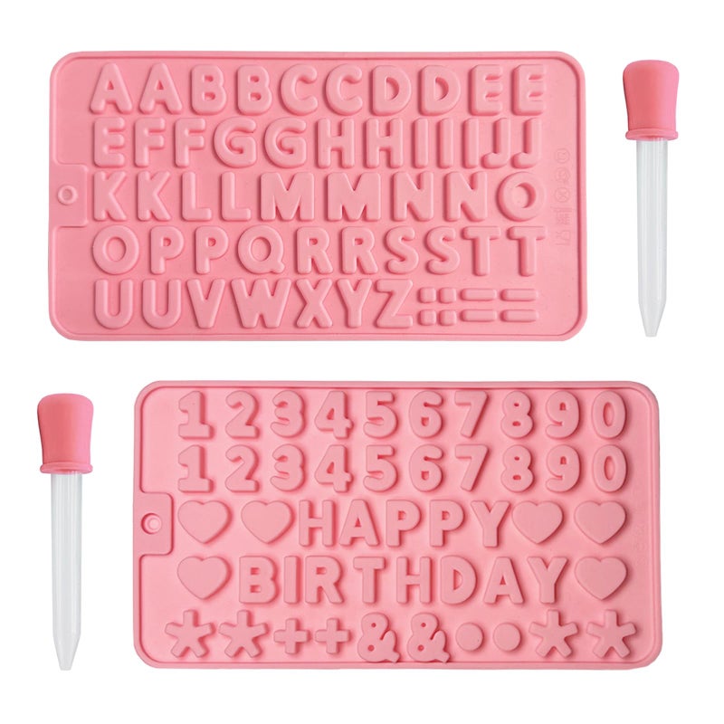 YCDMLJC 2 pcs Number Chocolate Molds and Letter Silicone Molds, with 2 Droppers, Cake letter Decorations silicone molds for baking,chocolate,gummy,candle,jello,cookies - Image 1