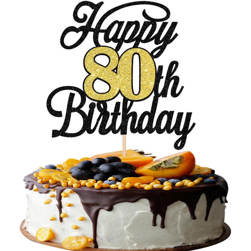 RSSTARXI 1 حزمة سعيد 80 عيد ميلاد كعكة Topper Glitter 80 رائع الديكور كعكة Hello 80 هتاف إلى 80 سنة اختيار كعكة عيد ميلاد سعيد 60 عيد ميلاد ديكورات حفلة سوداء الذهب الأسود - Image 1