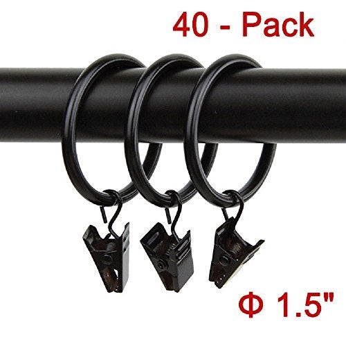 Lansian Lansian 40pcs Rustproof Drapery Matte Stainless Steel Metal Curtain Rings with Clips 1.5 inch Drapery Rings, Vintage  - Image 1
