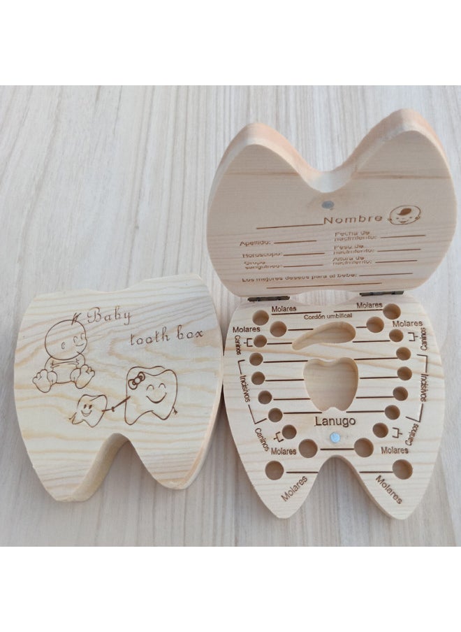 Generic Wooden Teething Toothbox Baby Hair Umbilical Cord Teeth Collection Box Infant Memorabilia Box Quality Assurance Gift Box-Color:Spanish For Baby Boys.  - Image 1