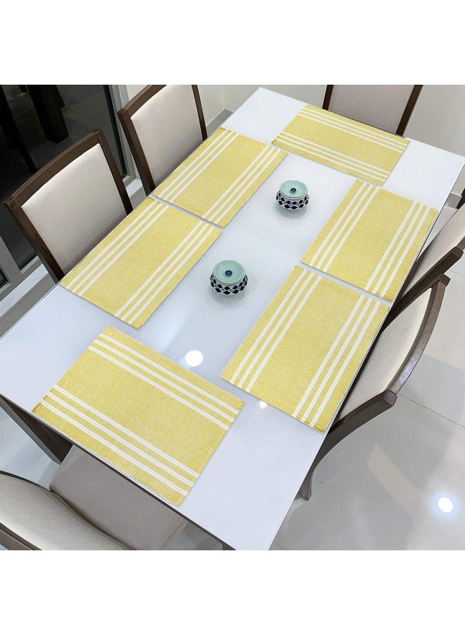 HOKIPO Ribbed Cotton Table Mats Washable (Yellow) Set of 6- IN70-YLW - Image 2
