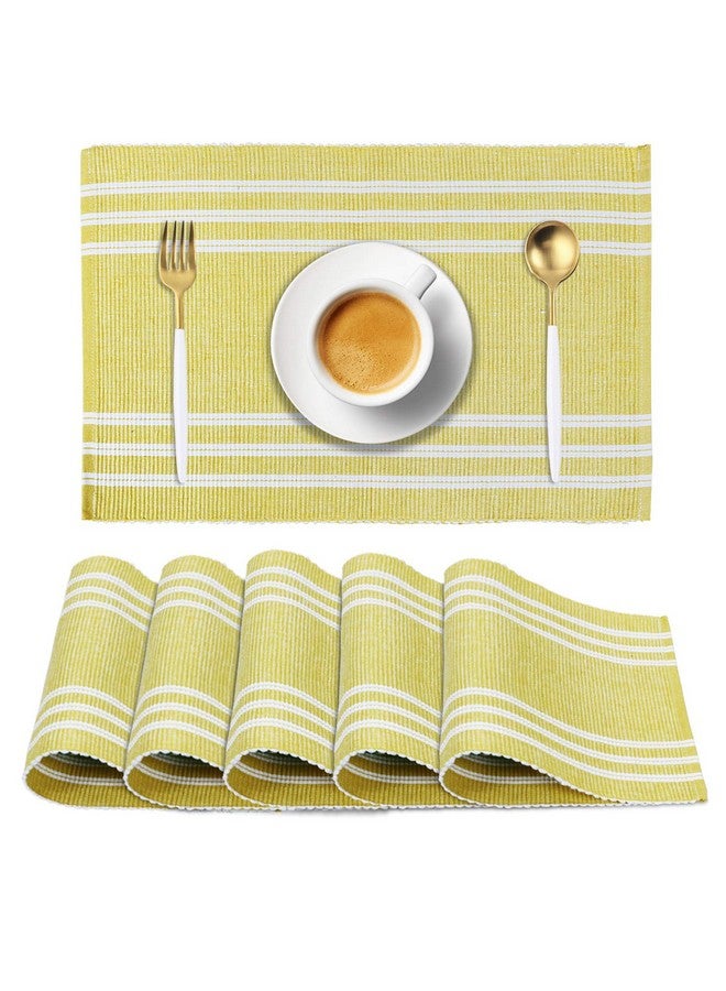 HOKIPO Ribbed Cotton Table Mats Washable (Yellow) Set of 6- IN70-YLW - Image 1