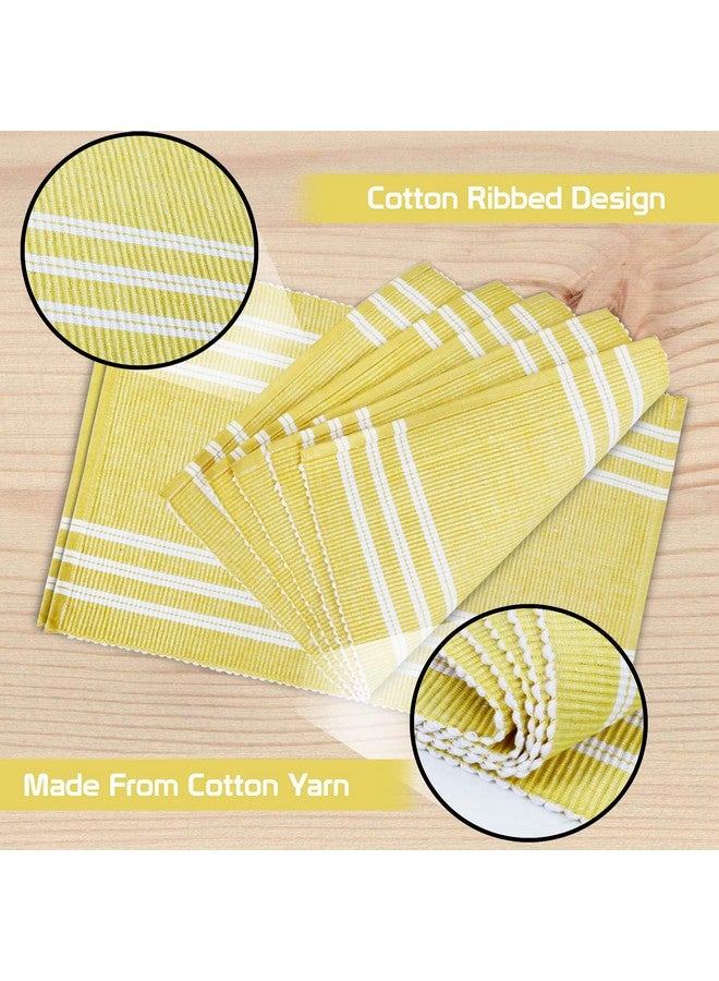 HOKIPO Ribbed Cotton Table Mats Washable (Yellow) Set of 6- IN70-YLW - Image 4
