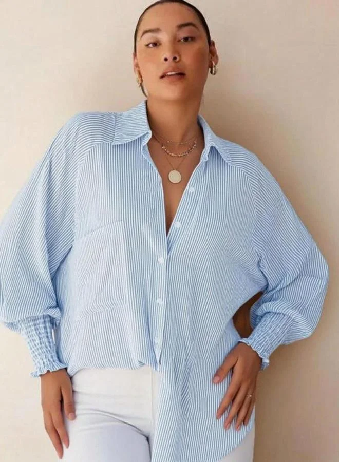 Take Two Blue Striped Pocket Detail Long Sleeve Shirt