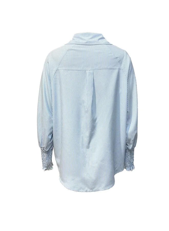 Take Two Blue Striped Pocket Detail Long Sleeve Shirt