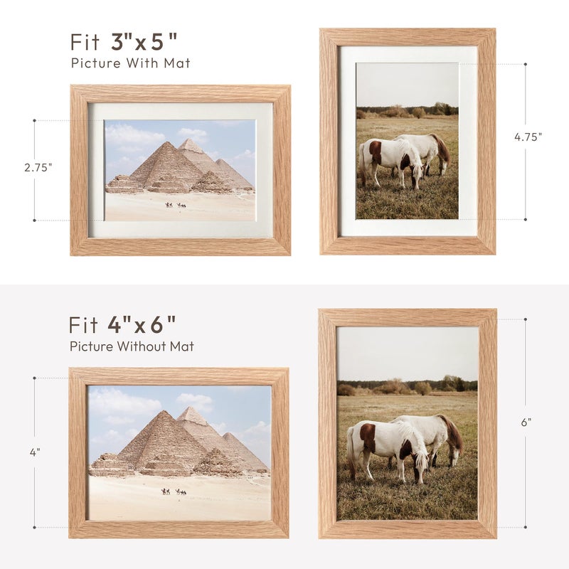 wallwisy 4x6 Picture Frame, Solid Oak Wood 4x6 Picture Frames with Mat to 3x5(Openning Size is 2.75x4.75), Natural Oak 6x4 Frame, Set of 2 - Image 3