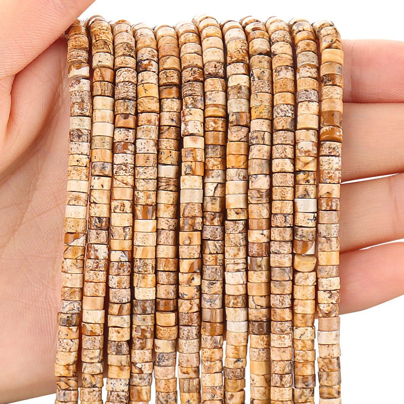 150PCs Natural Picture Jasper Spacer Beads Loose Semi Precious Flat Round Gemstone Heishi Disc Stone Beads for Beading Jewelry Making 4mm2mm 38cm